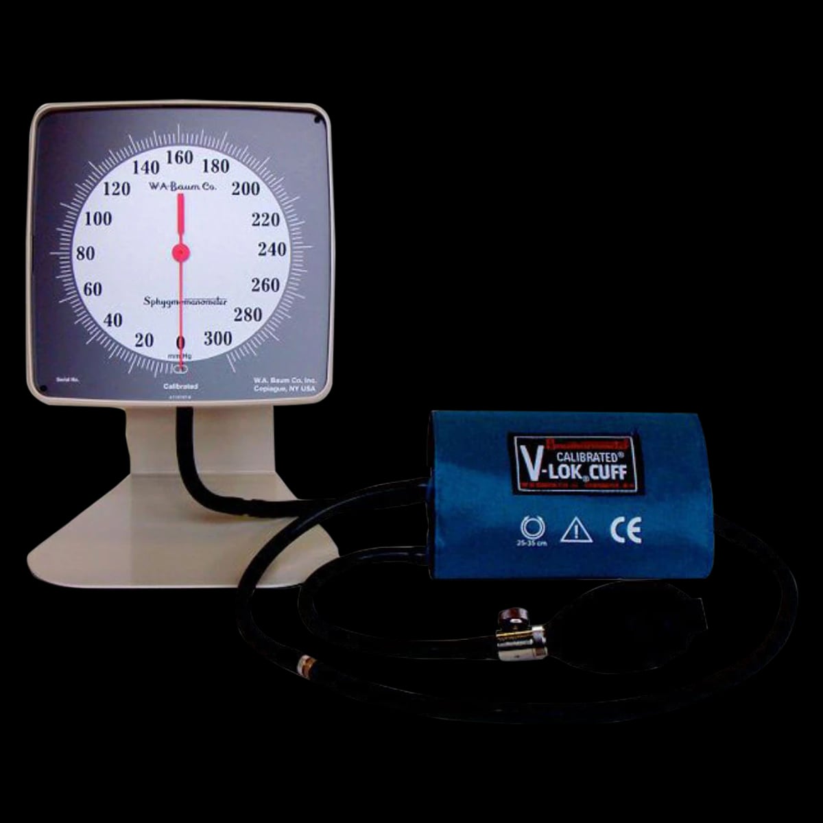 W.A. Baum Calibrated V-Lok Aneroid Sphygmomanometer, Adult, Navy Blue/Gray, Latex-Free, Arm Dial Display