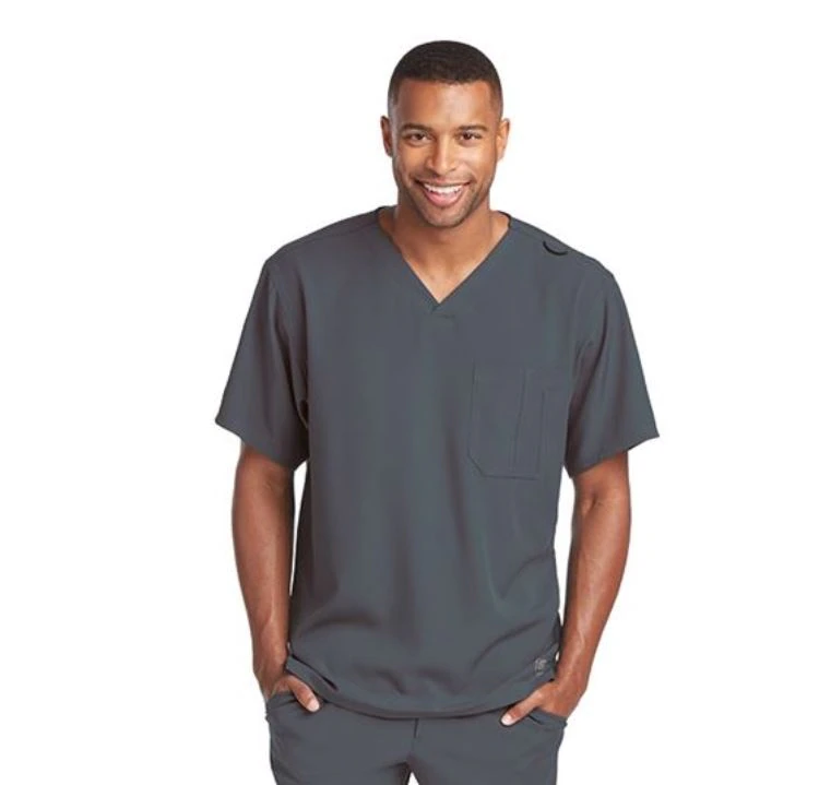 Skechers SK0112 V-Neck Scrub Top, Men's, Pewter, 5X-Large, Each