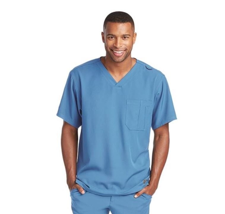 Skechers Scrub Top, Ceil Blue, V-Neck, 1 Pocket, Men's, 5X Large, SK0112