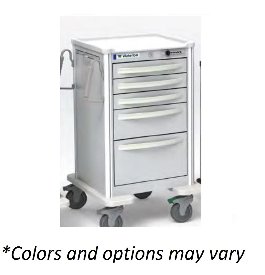 Waterloo Healthcare Nurse Server Bedside Cart, 5-Drawer, Push Button Lock, 5" Casters