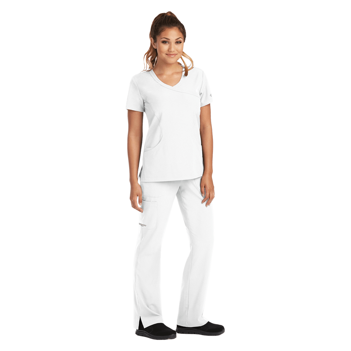 Skechers SK102 Women's Modern Fit Scrub Top, White, 2X Small, 25.5 in, 3 Pockets, Reusable