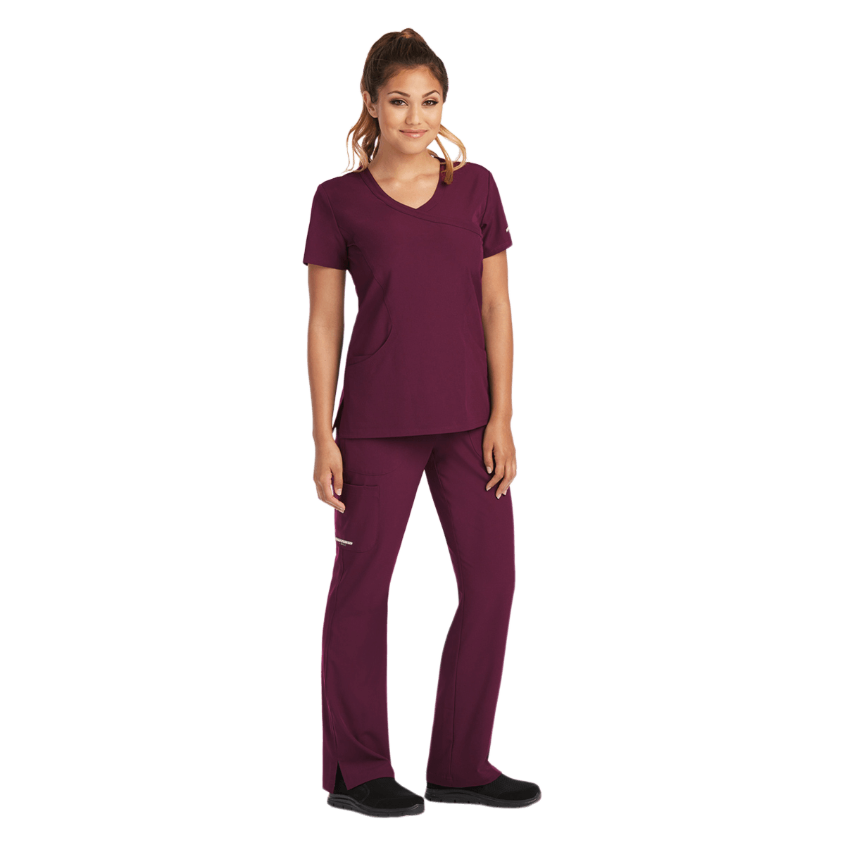 Skechers SK102 Women's Modern Fit Scrub Top, Wine, 2X Small (XXS), 25.5 in, 3 Pockets, Reusable
