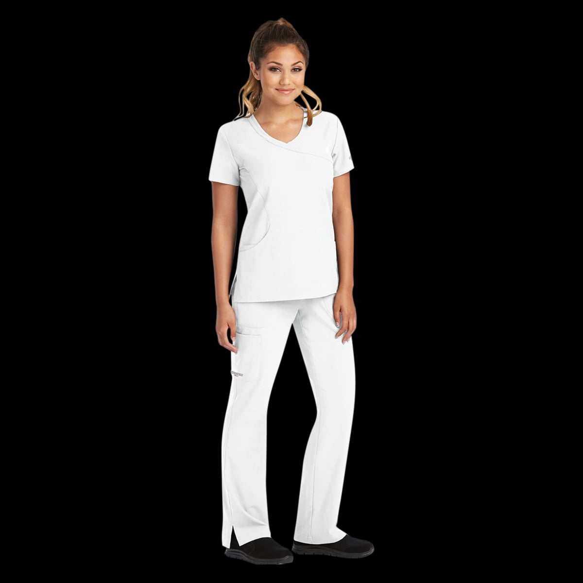 Skechers SK102 Scrub Top, Women's, White, 3X-Large, Mock Wrap Neck, 3 Pockets, 25.5 in Length