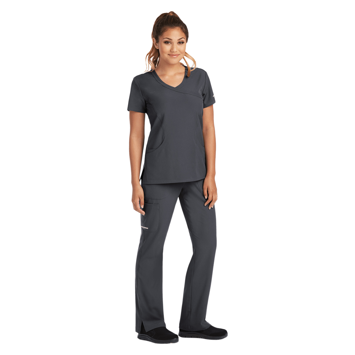 Skechers SK102 Scrub Top, Women's, Mock Wrap Neck, 3 Pockets, Pewter, 2XL, 25.5 in