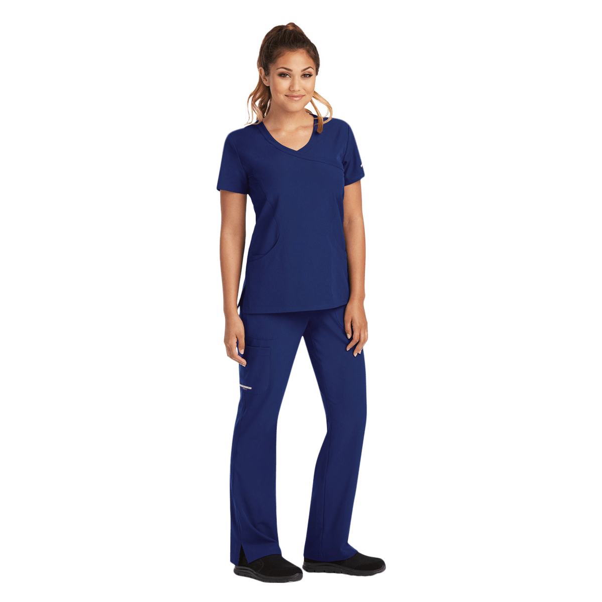 Skechers SK102 Scrub Top, Women's, Navy, 4X-Large, Mock Wrap Neck, 3 Pockets, 25.5 in Length