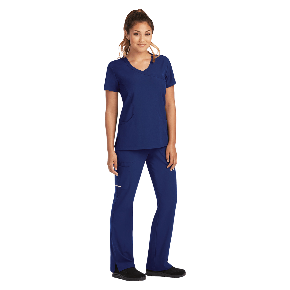 Skechers SK102 Scrub Top, Women's, Navy, 5X-Large, Mock Wrap Neck, 3 Pockets, 25.5 in Length