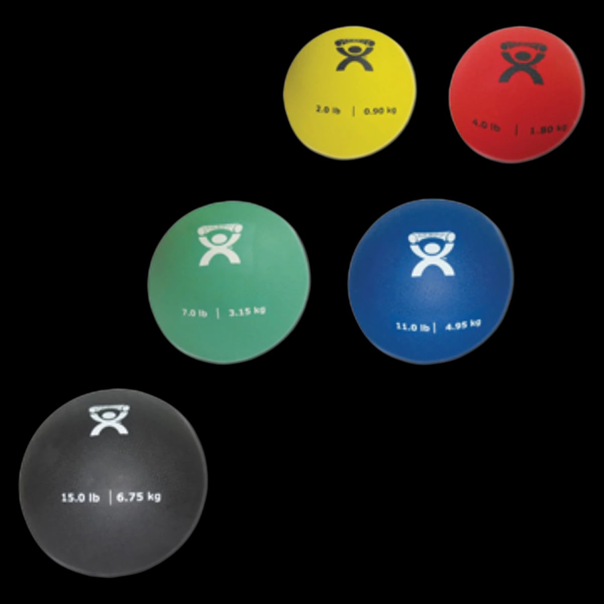 CanDo Soft Plyometric Medicine Ball Set, 5-Piece (2-15 lb), Yellow/Red/Green/Blue/Black