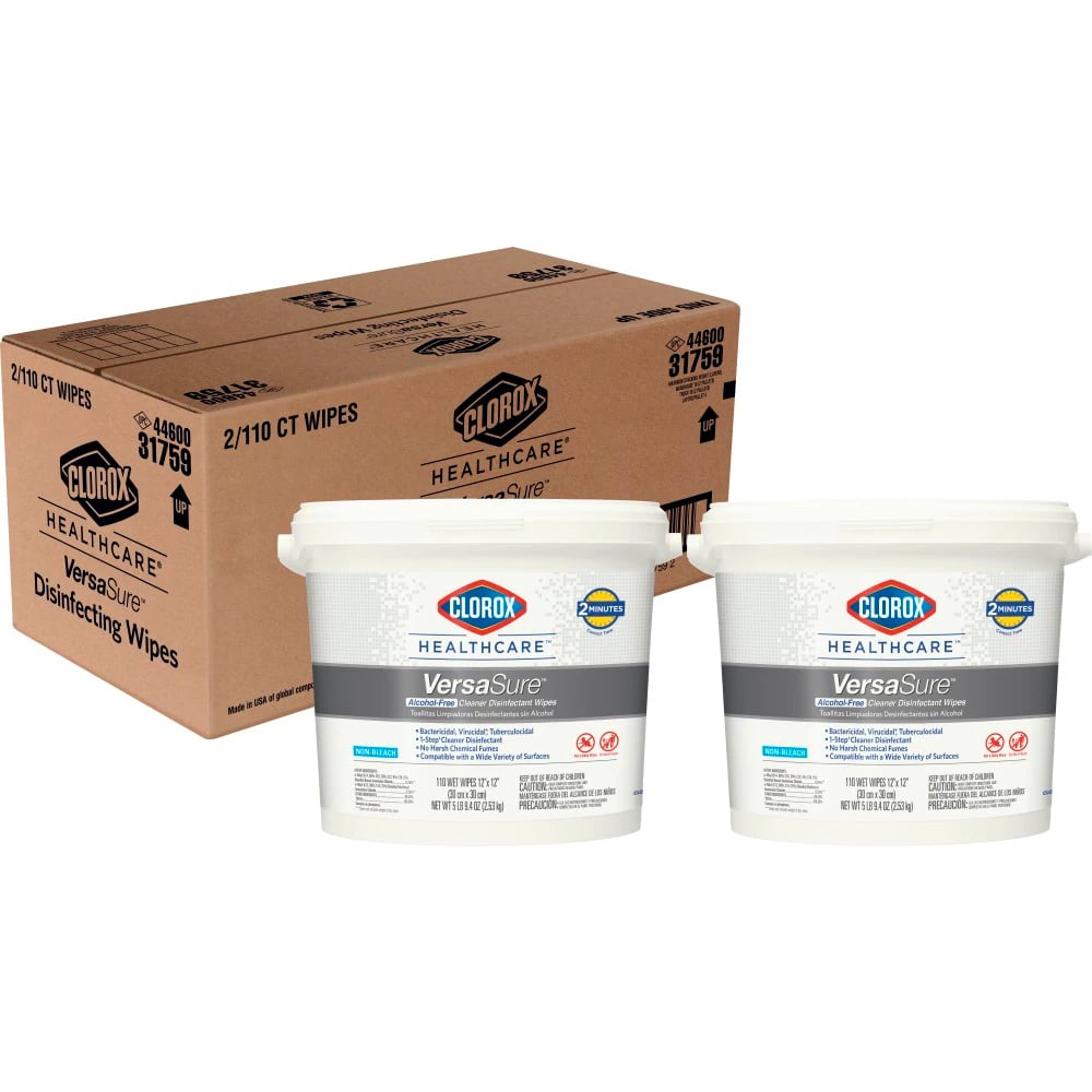 Clorox VersaSure Cleaner Disinfectant Wipes, 12 in x 12 in, 110/Bucket