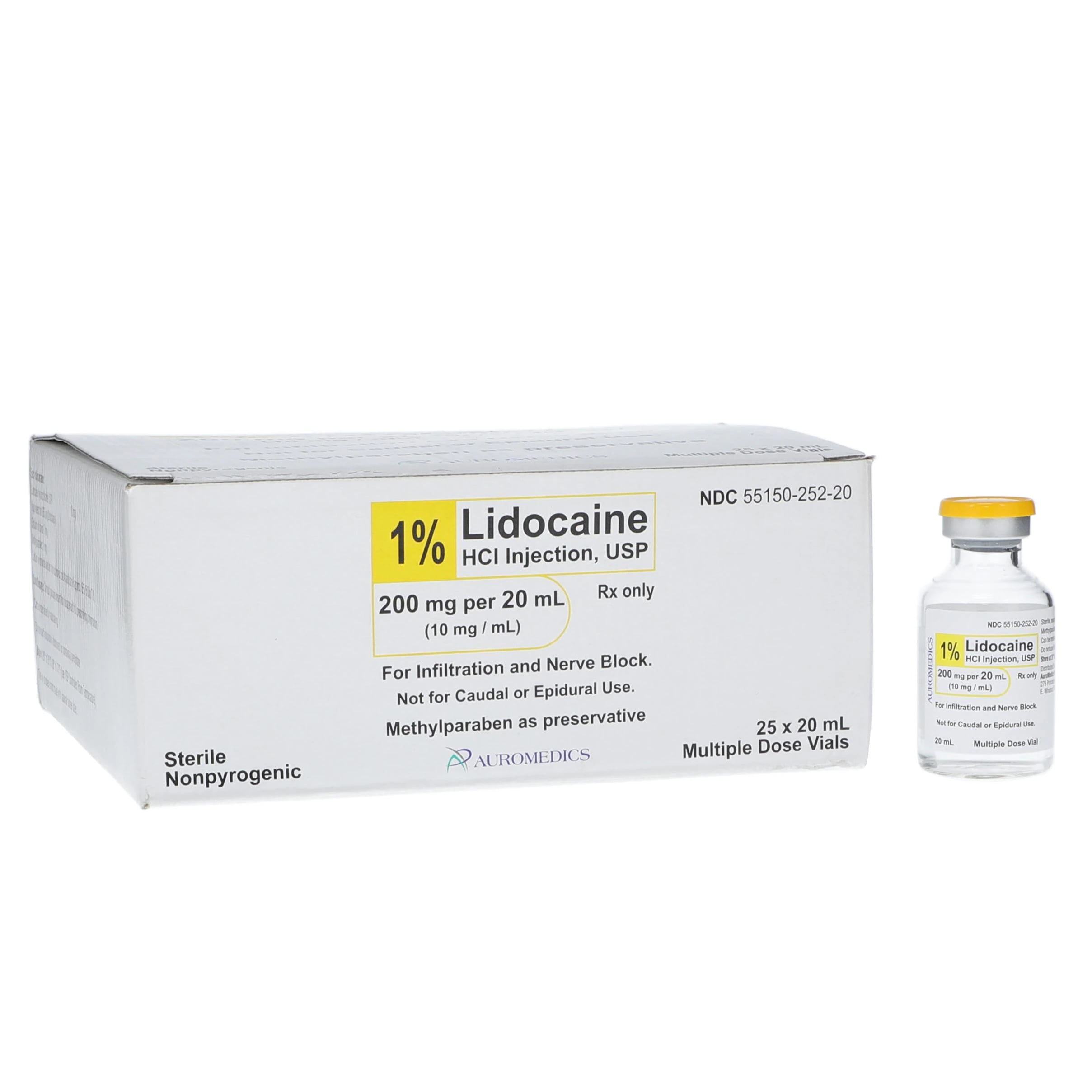 Lidocaine HCl Injection USP 1% MDV 200mg/20mL, 25 Vials, 55150-0252-20