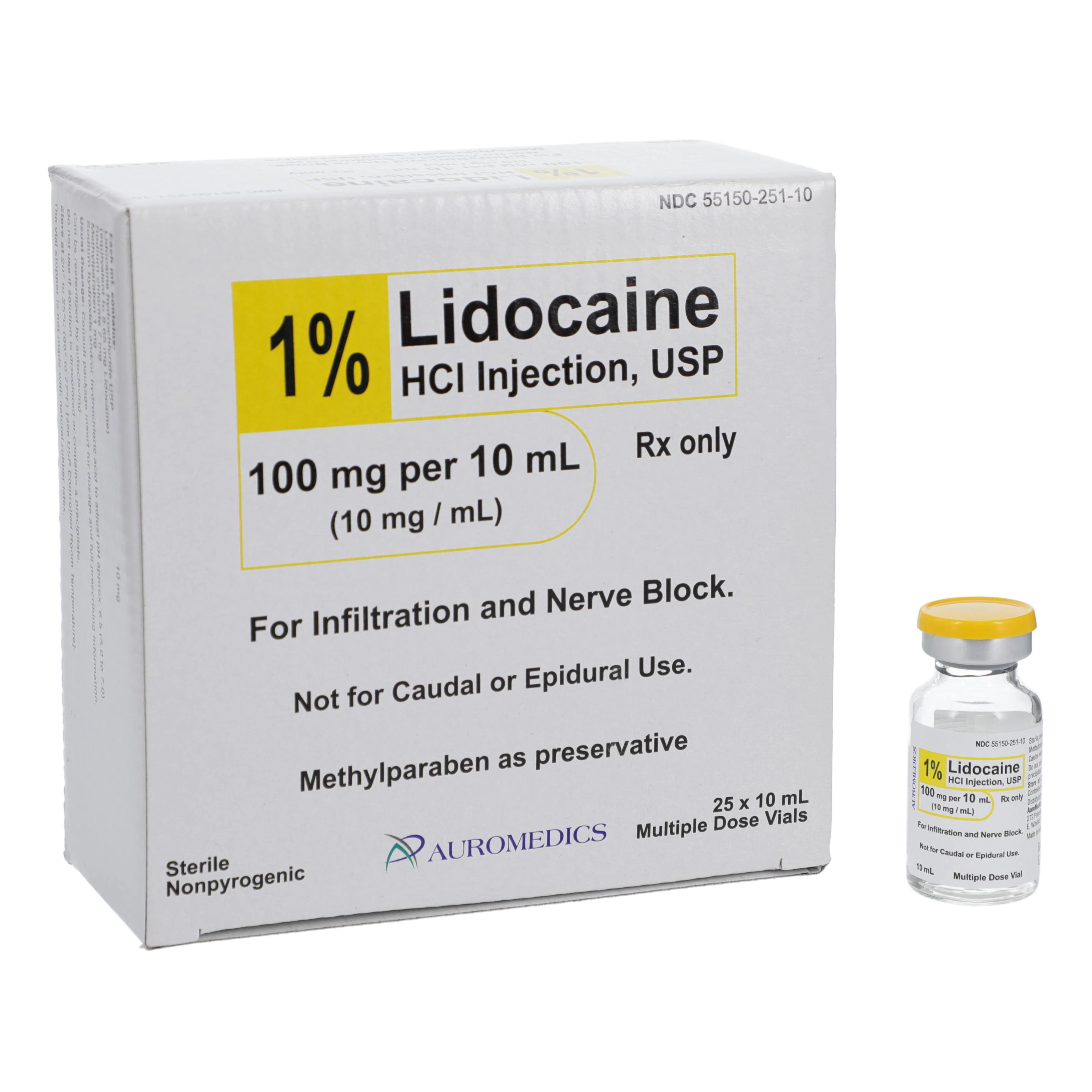 Lidocaine HCl Injection 1% MDV 10mL, 25/Package