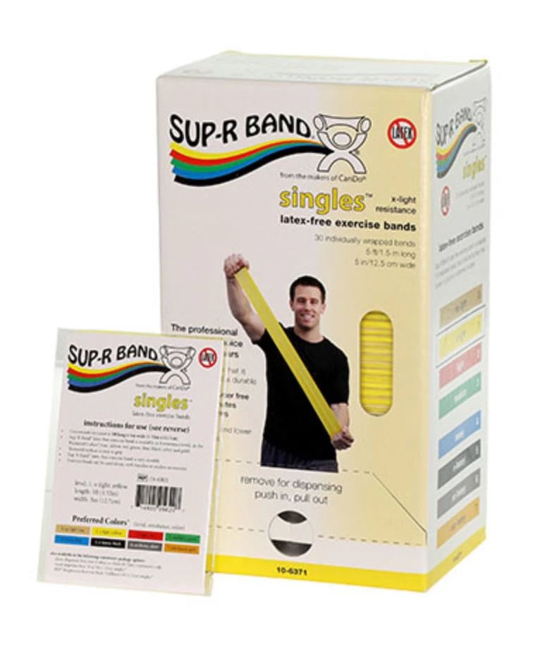 Sup-R Band Exercise Band Dispenser, 5' Yellow X-Light, 30-Pack