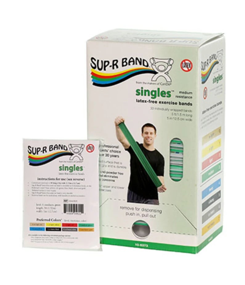 Fabrication Enterprises Sup-R Band Exercise Band Dispenser, 5' Green Medium, 30-Pack
