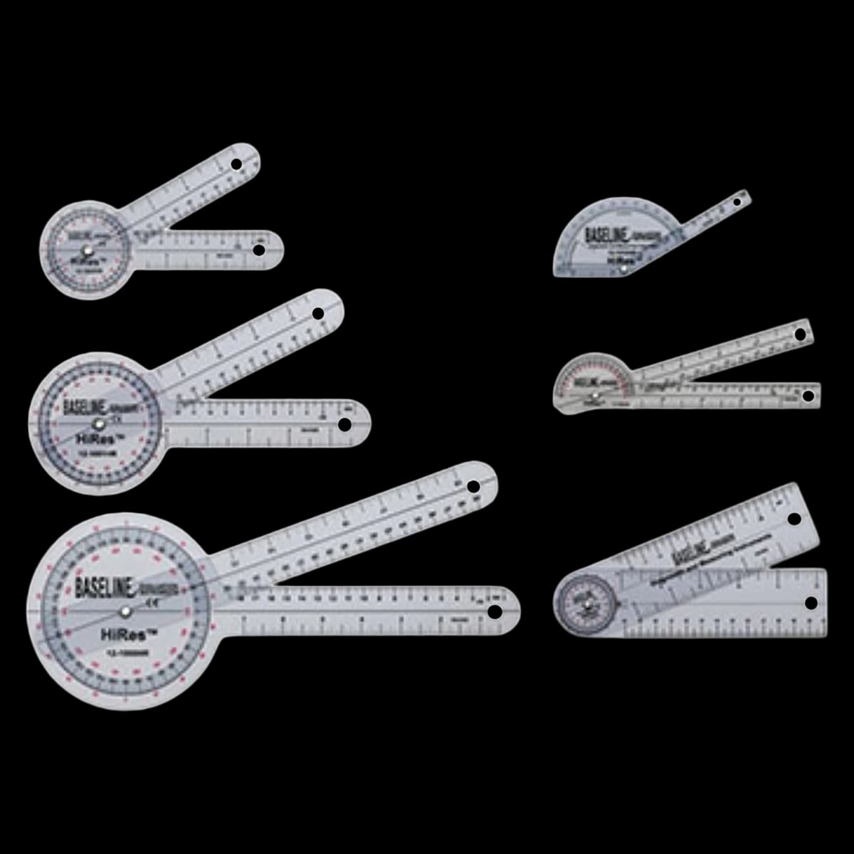 Baseline Plastic Goniometer 6-Piece Set, 360 Degree Range, Fabrication Enterprises