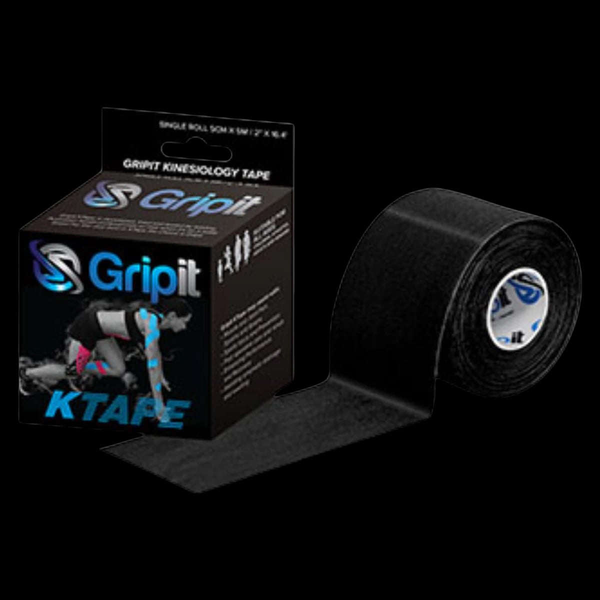 Strapit OG Kinesiology Tape, Cotton/Lycra/Spandex, 2" x 5.5yd, Black, Latex-Free, Each