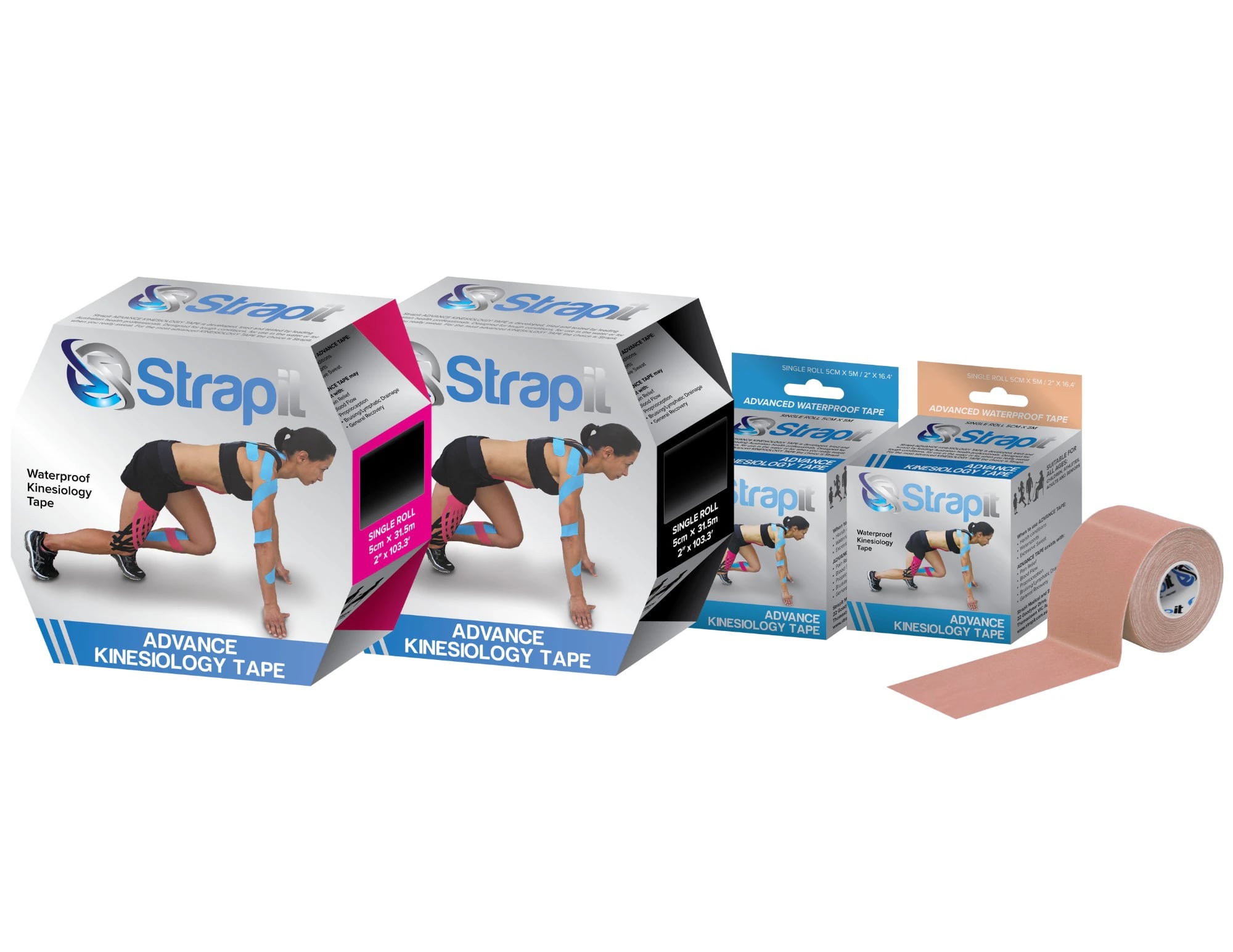 Strapit Advance Kinesiology Tape, Viscose/Synthetic, 2" x 5.5 yd, Pink, Latex-Free, Each