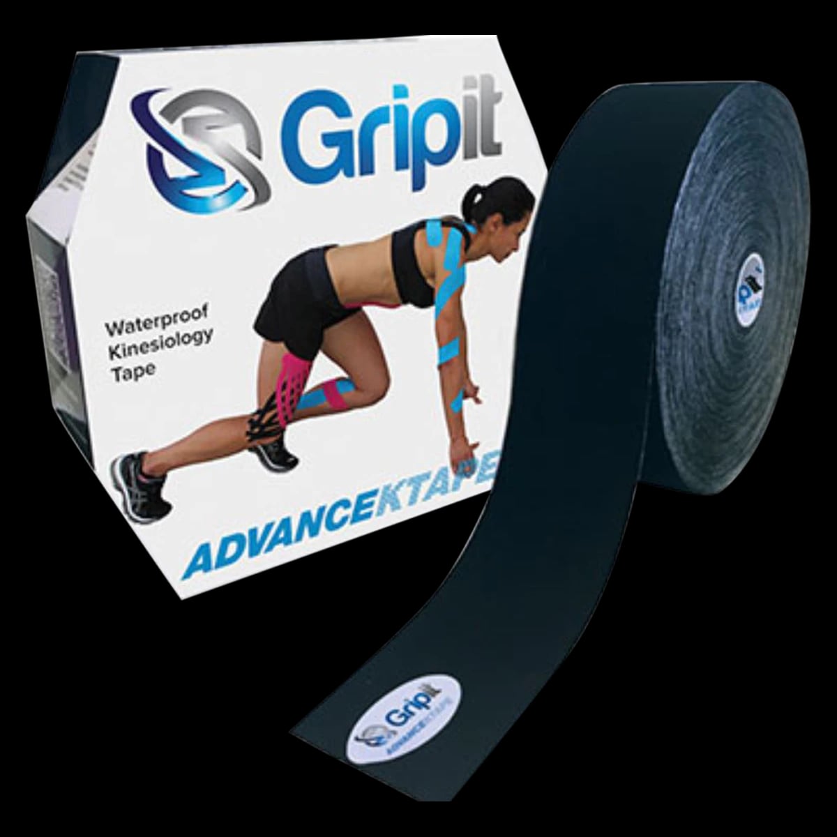 Strapit Advance Kinesiology Tape, Synthetic Viscose/Spandex, 2" x 34.5 yd, Black, Non-Sterile, 1 Roll/Box