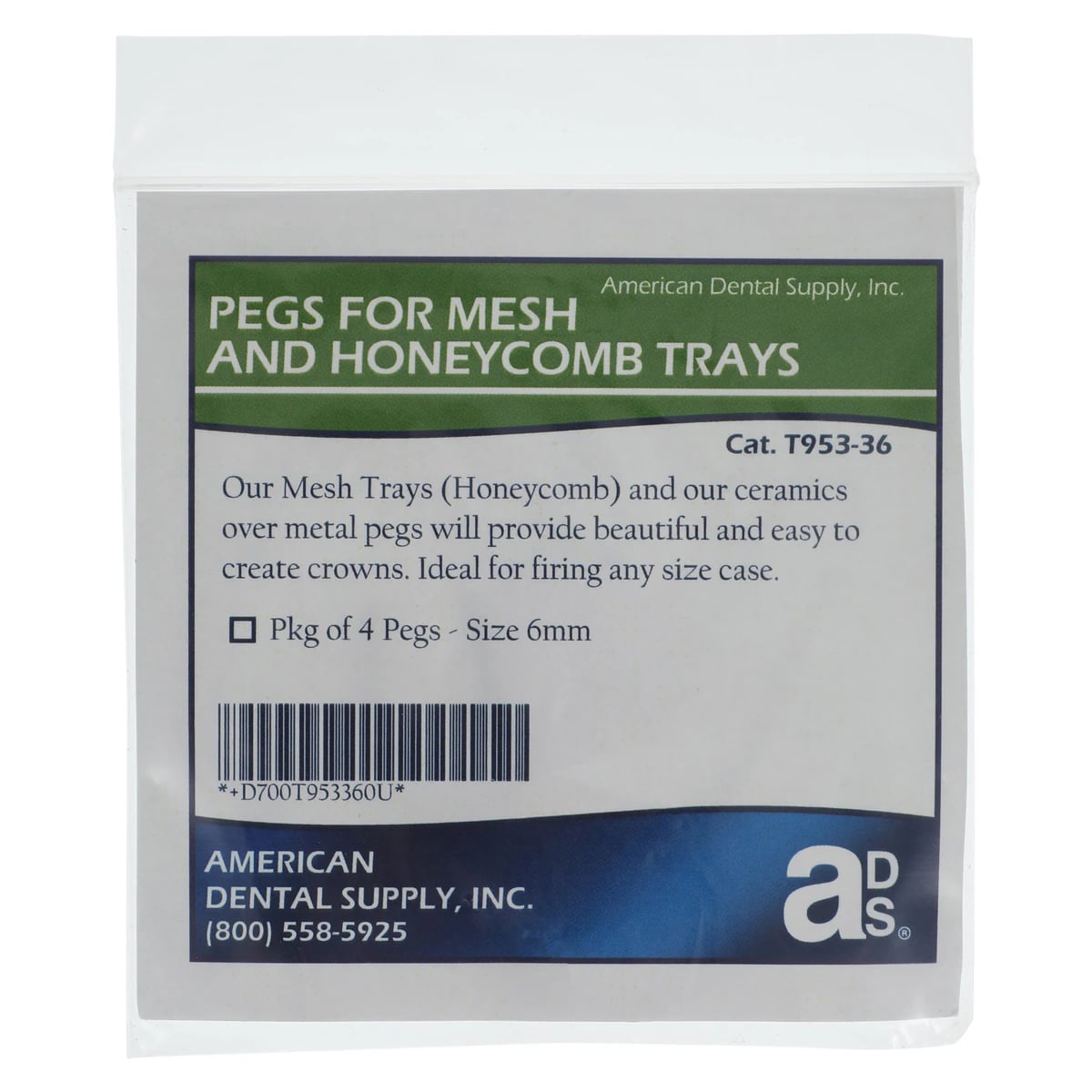 American Dental Supply Honeycomb Tray Pegs, 6mm, Pack of 4