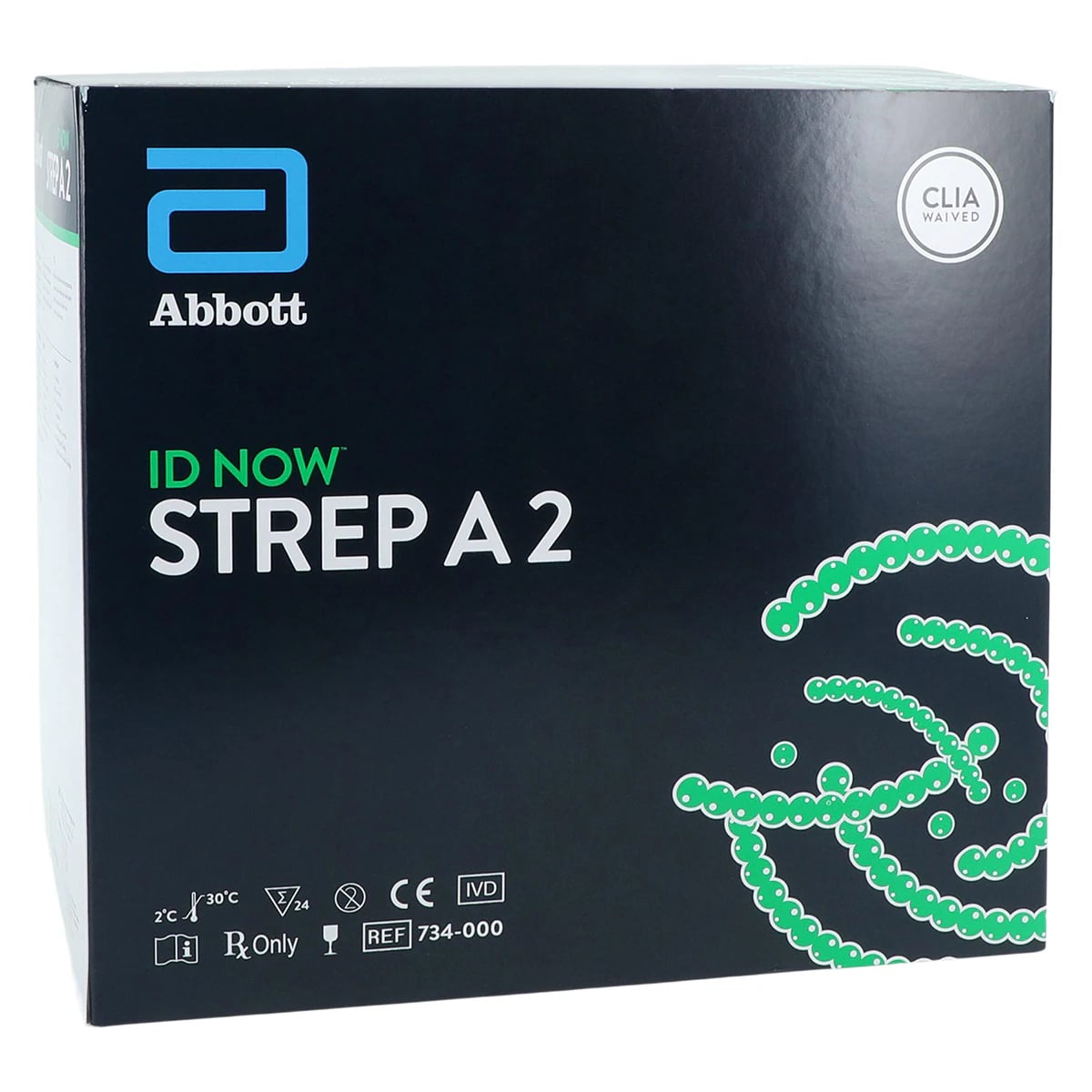 Abbott ID NOW Strep A 2 Test Kit, CLIA Waived, Throat Swab, 24 Tests/Box