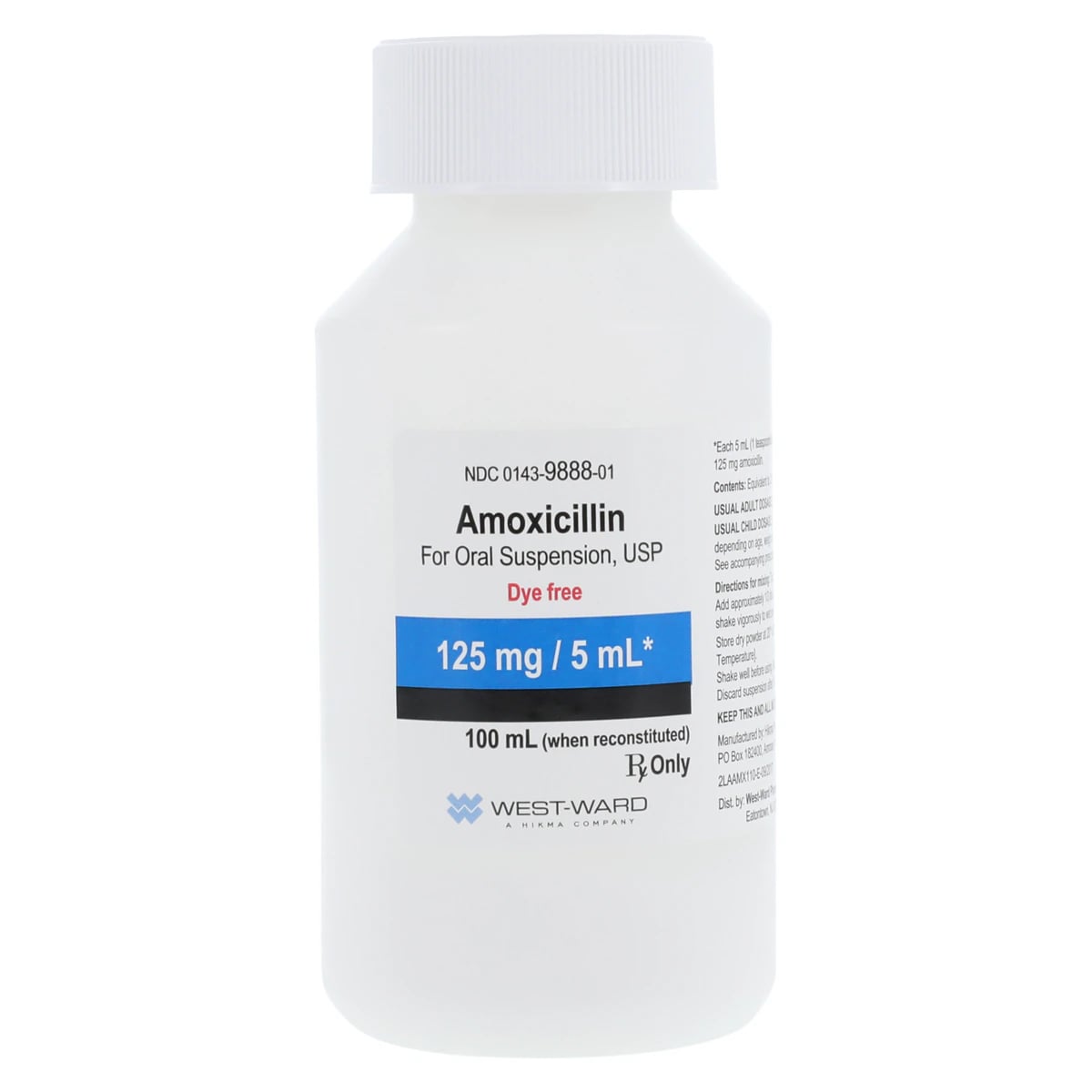 Amoxicillin Oral Suspension 125mg/5mL, Dye Free, Tutti-Frutti, 100mL Bottle