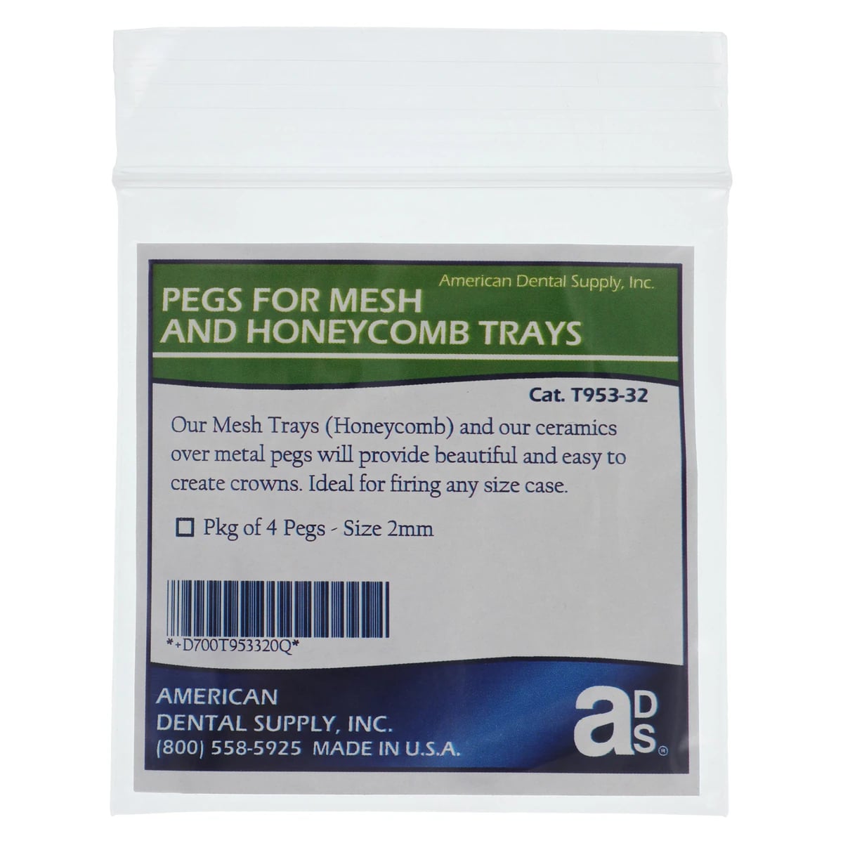 Honeycomb Tray Pegs, 2mm, Pack of 4 (American Dental Supply)