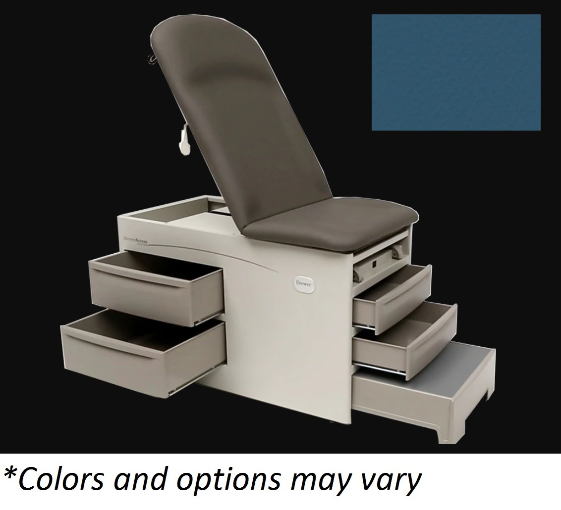 Brewer Access Exam Table, Azure Blue, 500 lb Capacity, with Tilt Drawer