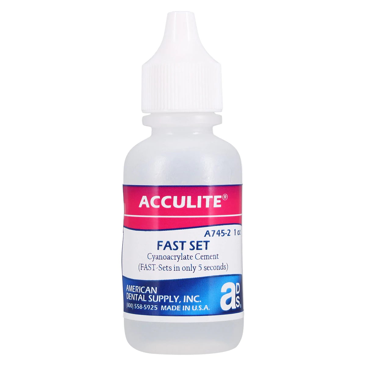 Acculite Fast Set Cyanoacrylate Adhesive, 1 oz Bottle with Pinpoint Applicator Tips