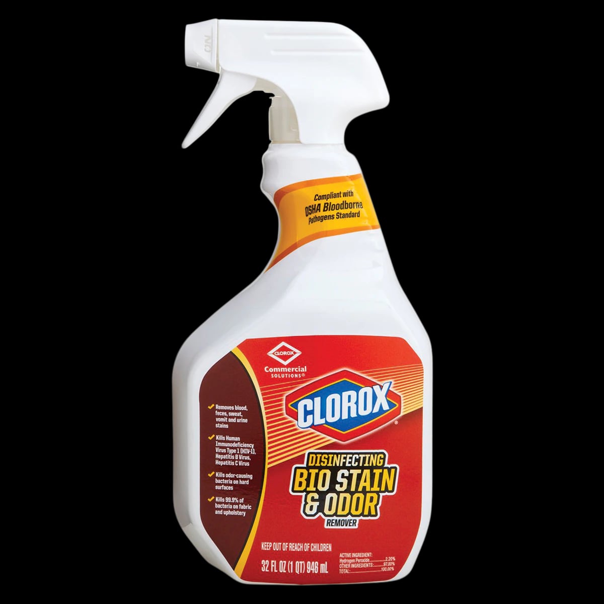 Clorox Pro Spray Cleaner & Disinfectant, Bio Stain & Odor, 32 oz Spray Bottle, Each