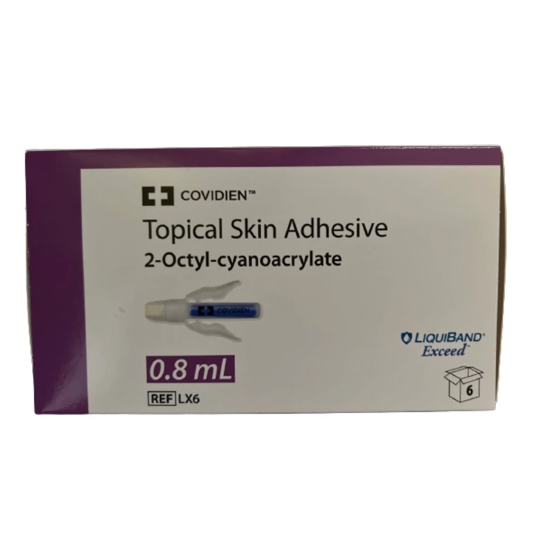 LiquiBand Exceed Topical Skin Adhesive, 2-Octyl Cyanoacrylate, 0.8mL, Violet, 6/Package