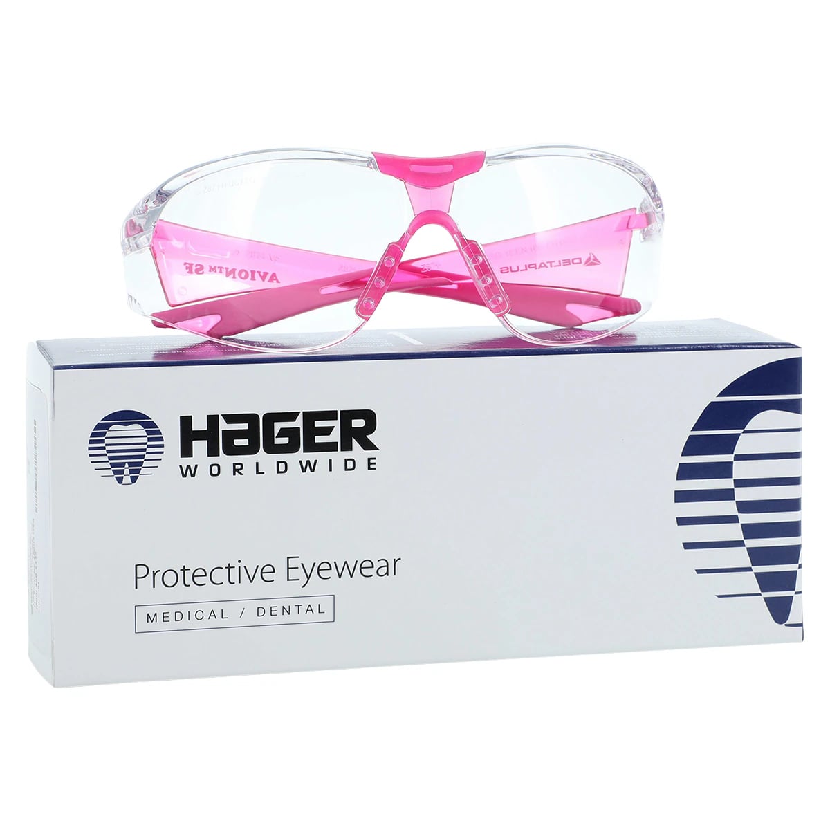 Hager Worldwide Avion Slim Fit Wrap-Around Protective Eyewear, Pink Frame, Clear Lens, Anti-Fog/Anti-Scratch, 1 Each, 100920