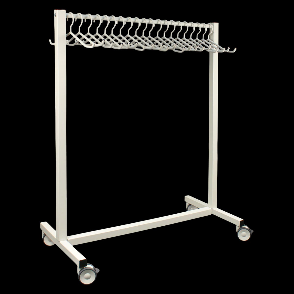 Infab Corporation Mobile Apron Rack, White Steel, 25 x 48-1/2 x 59 inches, 20 Hangers