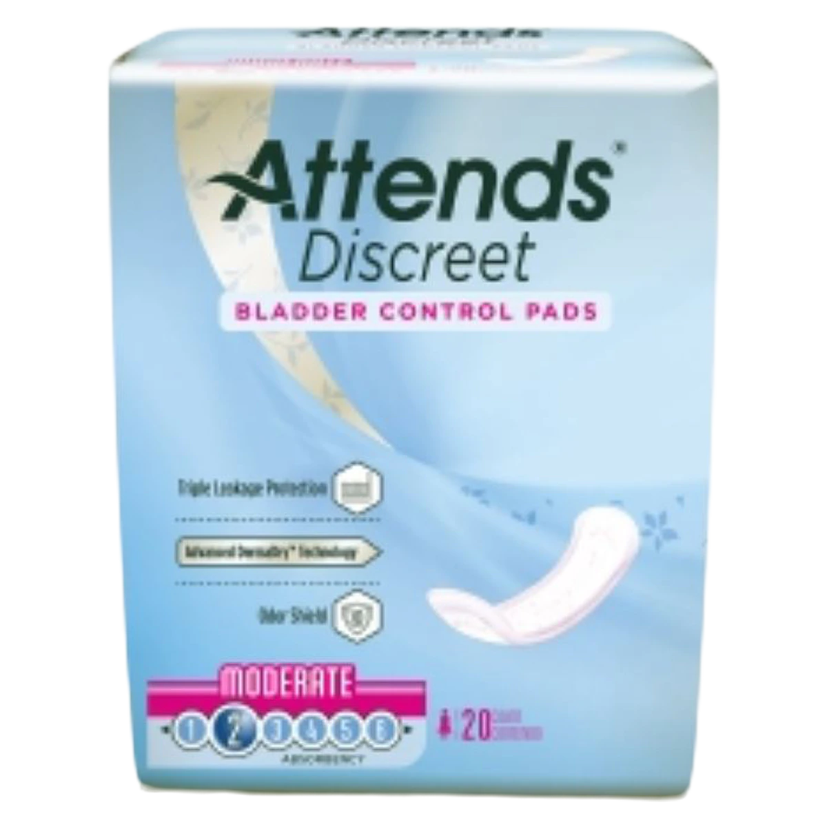 Attends Bladder Control Pad, Female, Moderate Absorbency, 10.5", Purple/White, 200/Case