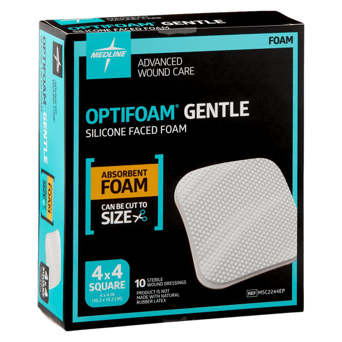 Medline Optifoam Gentle Silicone Foam Dressing, 4" x 4", Adhesive, Sterile