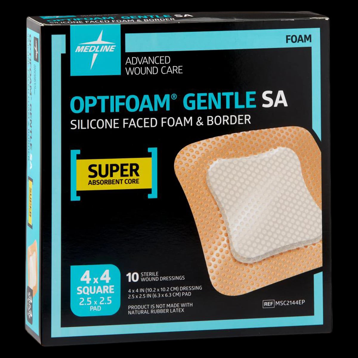 Medline Optifoam Gentle Silicone Foam Dressing, 4" x 4", Adhesive Border