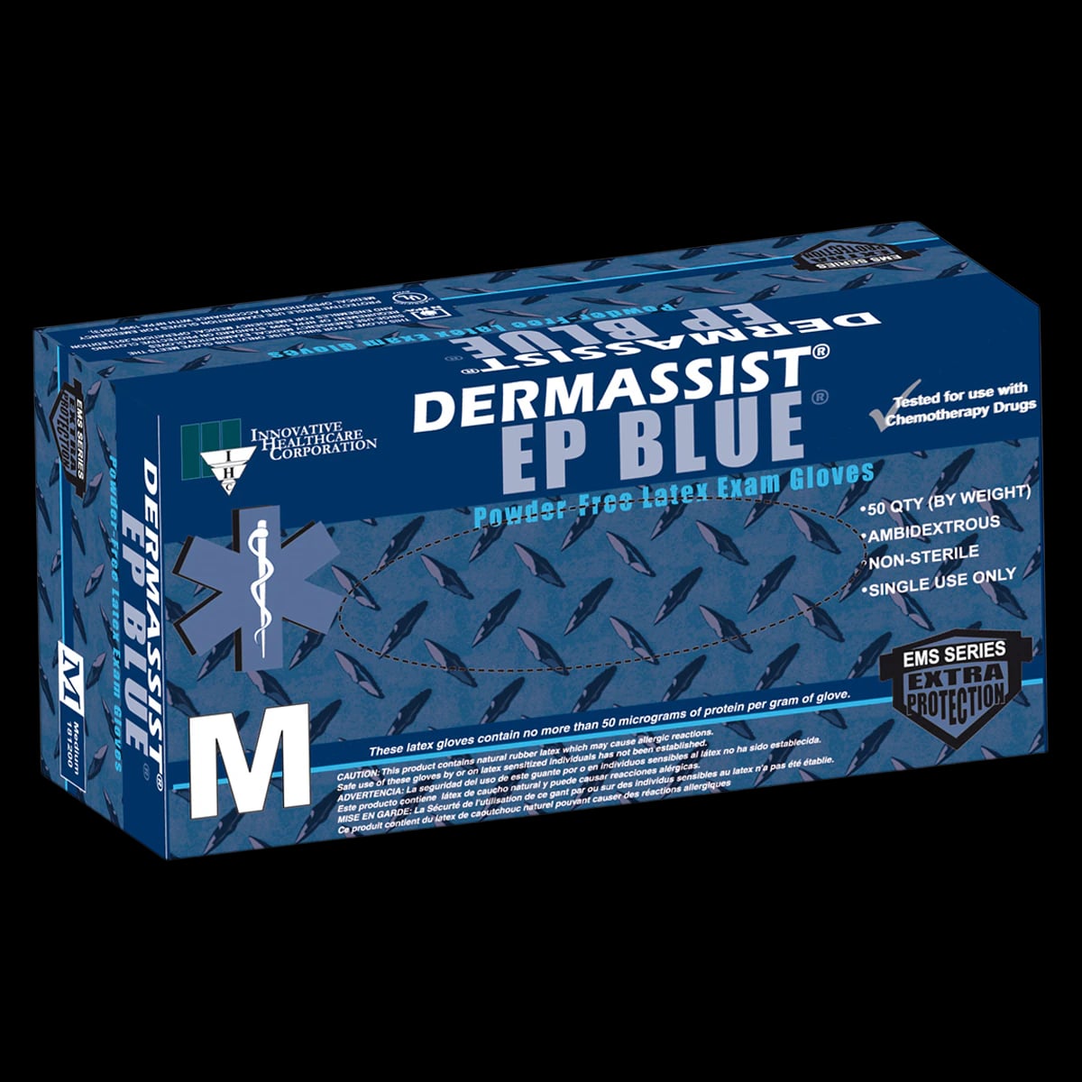 DermAssist EP Latex Exam Gloves, Powder Free, Non-Sterile, Medium, Blue, 500/Case
