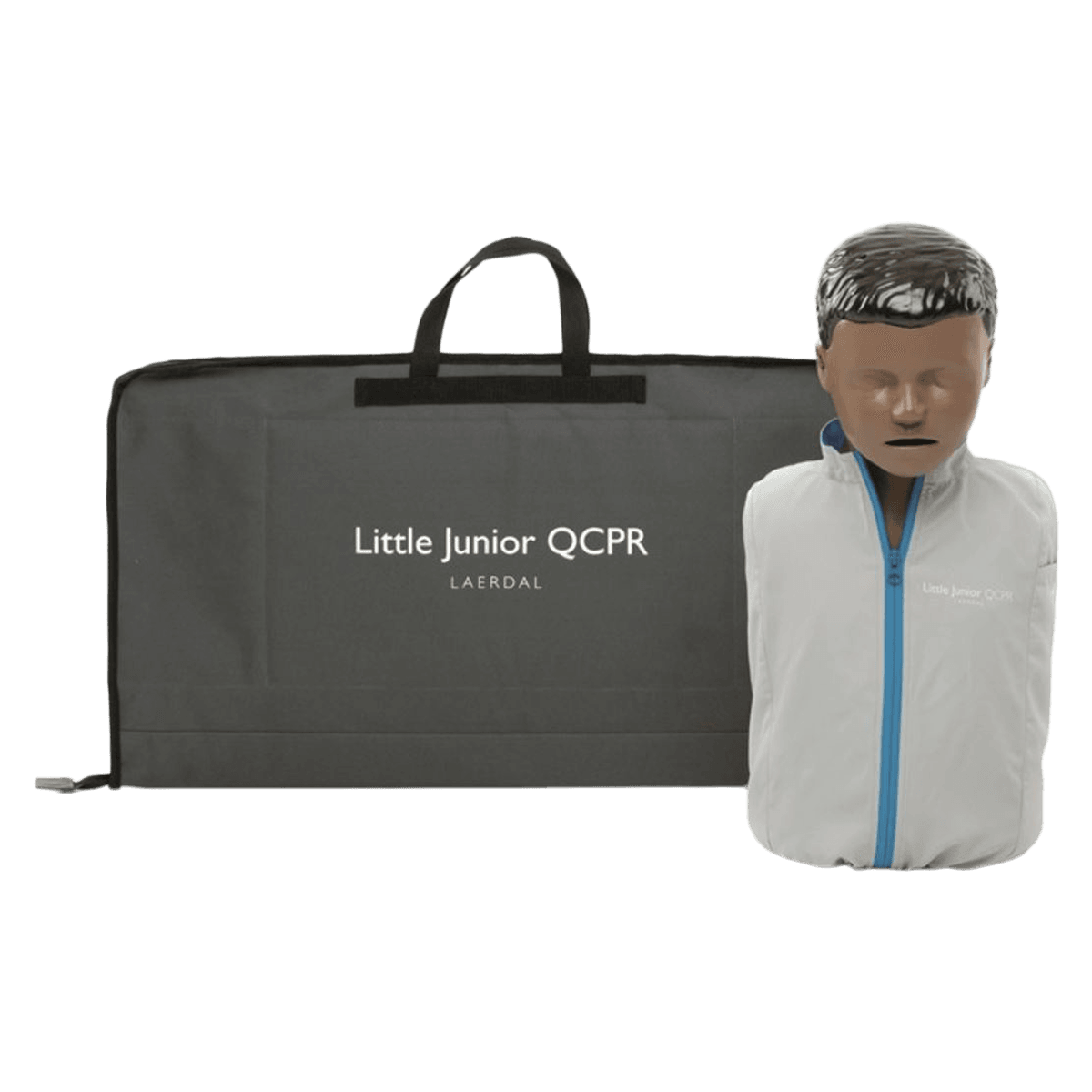 Laerdal Little Junior QCPR CPR Training Manikin, Child, Dark Skin, Bluetooth Enabled, with Additional Face & Lung, Wipes, Jacket, Soft Pack Carry Case, User Guide, 2 AA Batteries