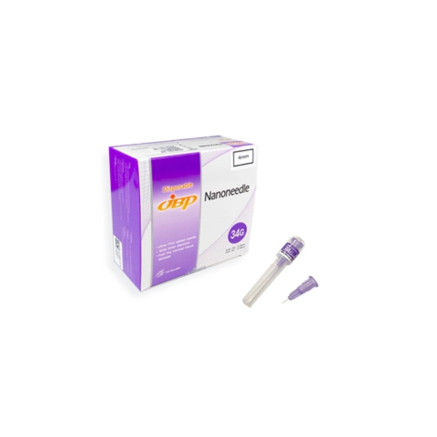 JBP Nanoneedle Hypodermic Needle, 34G x 3/16" (4mm), Tri-Beveled, Sterile, Disposable, Lavender, 100/Box