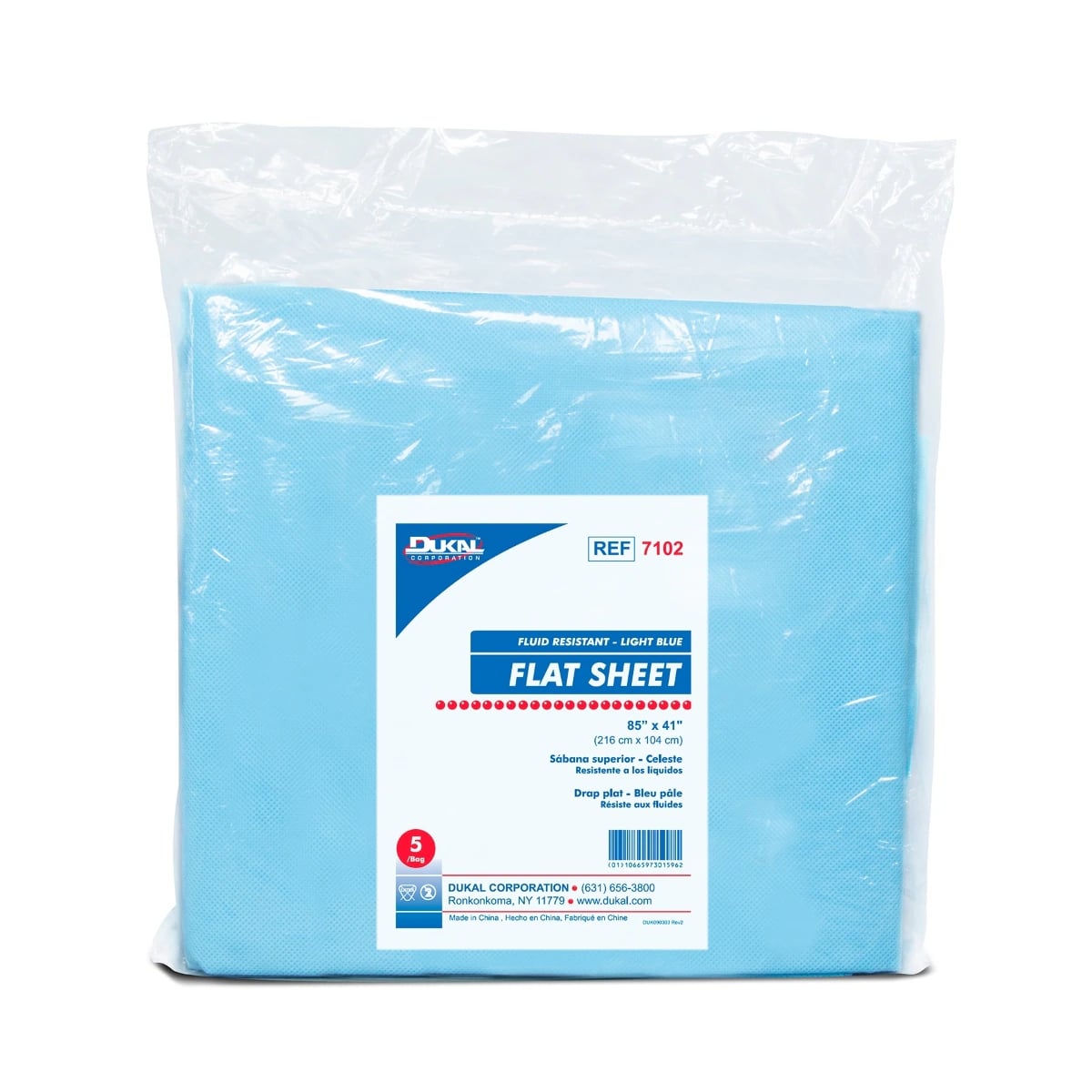 Dukal Flat Non-Sterile Fluid-Resistant Cot Sheet, 85 in x 41 in, Blue, 100/Case