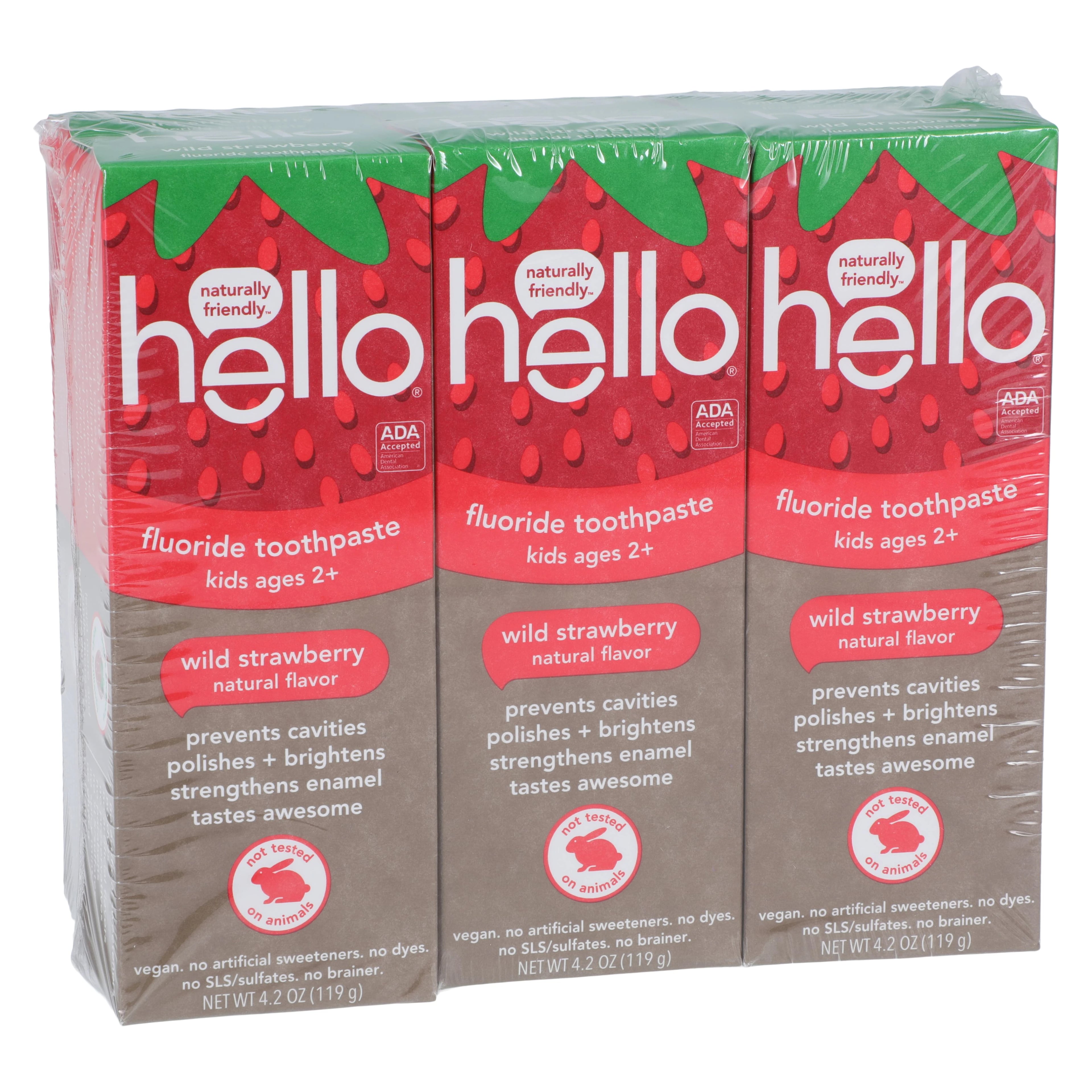 Hello Fluoride Kids Toothpaste, Anticavity, Strawberry Flavor, 4.2 oz, 12/Case