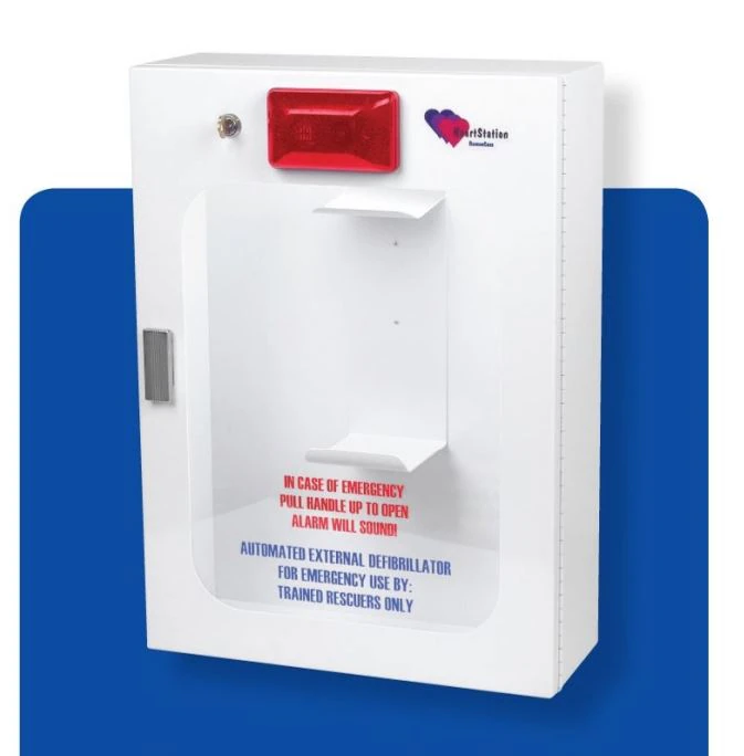 HeartStation Premium AED Recessed Cabinet with Alarm, White Metal, Each
