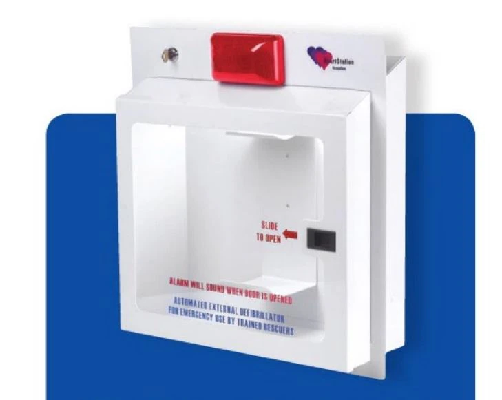 HeartStation AED Recessed Cabinet with Alarm, Metal, White