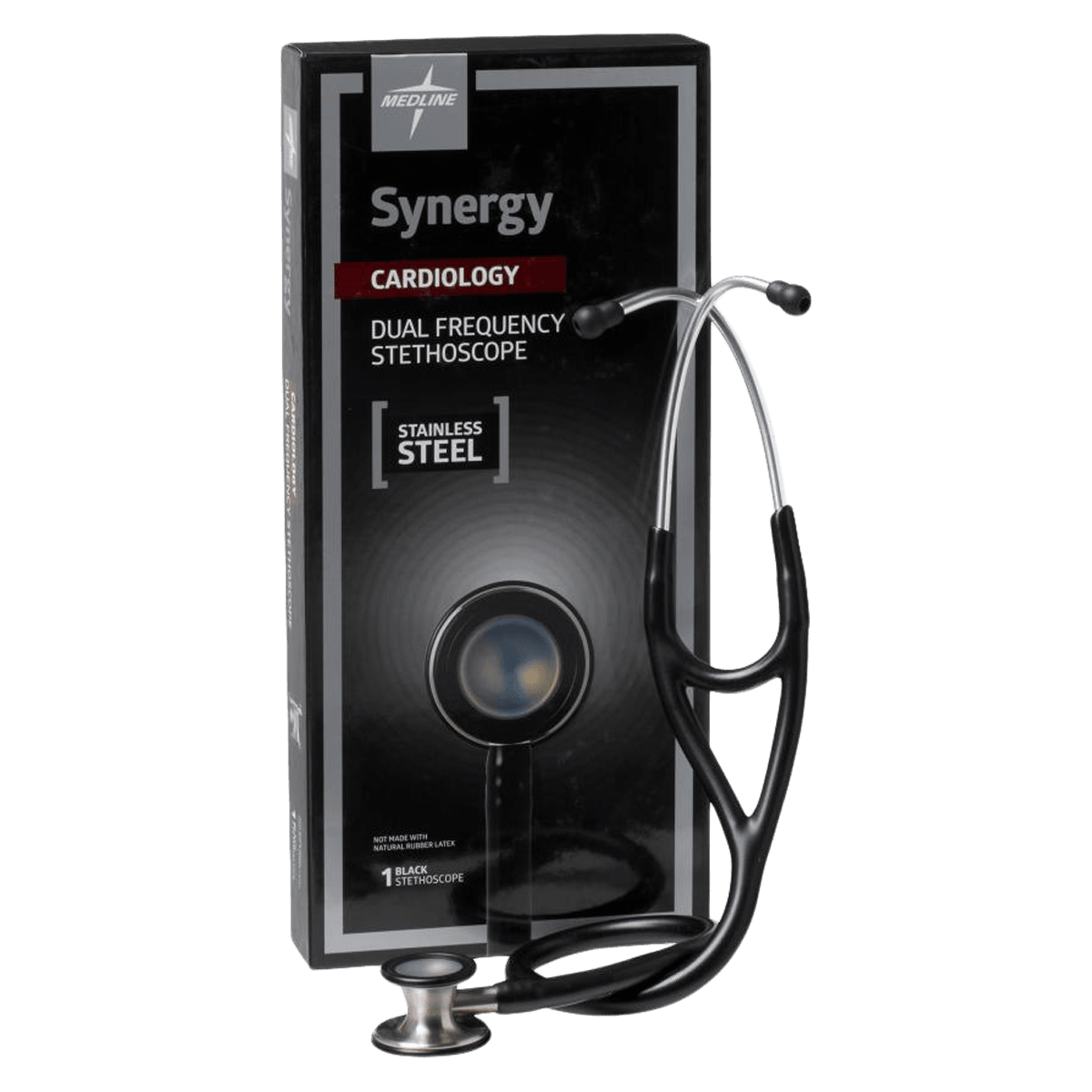 Medline Synergy Cardiology Stethoscope, Dual Frequency, Reusable, Black