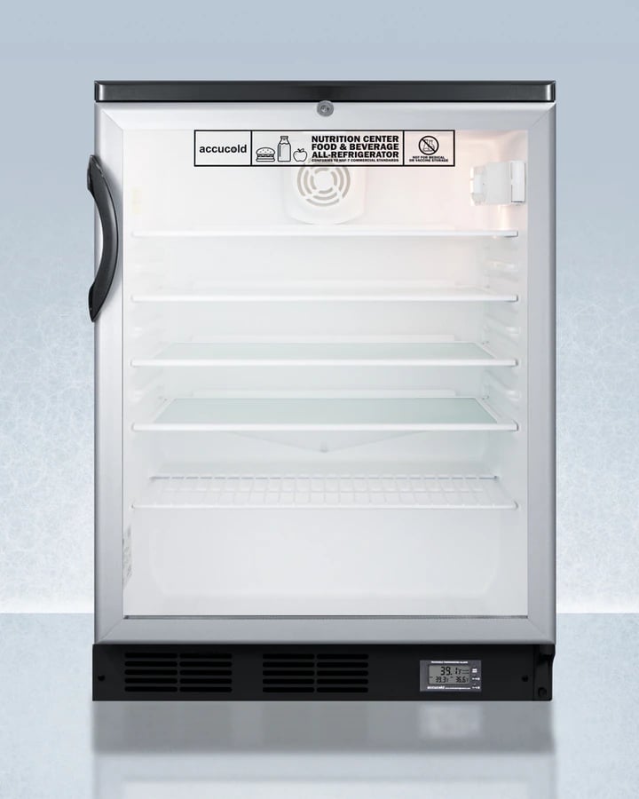 Accucold General Purpose Refrigerator, 5.5 Cu Ft, Glass Door, Right Hinge/Reversible, 36 to 46F, Automatic Defrost