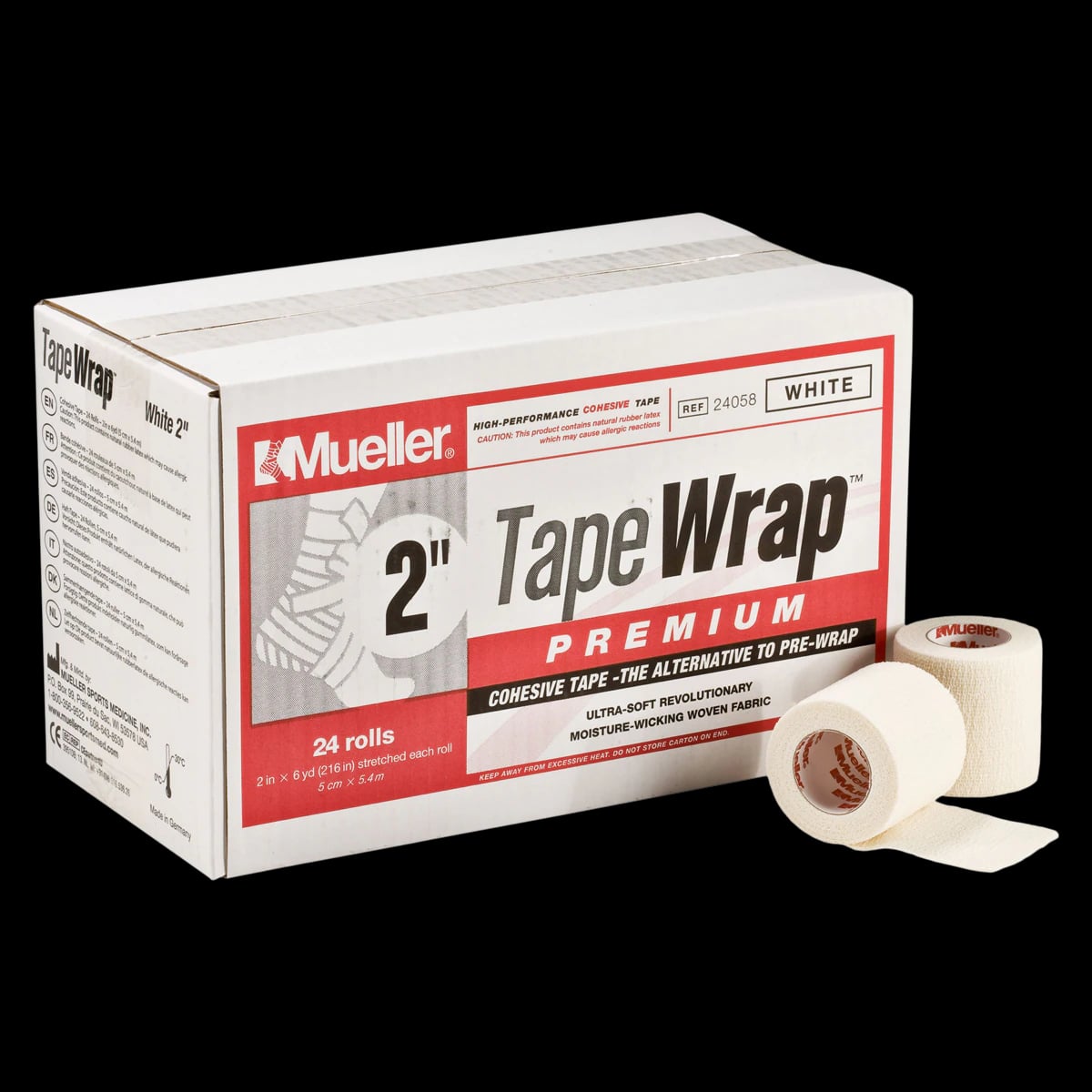Mueller Sports Medicine Tapewrap Premium White Cotton/Elastic Tape, 2" x 6 yd, 24/Case