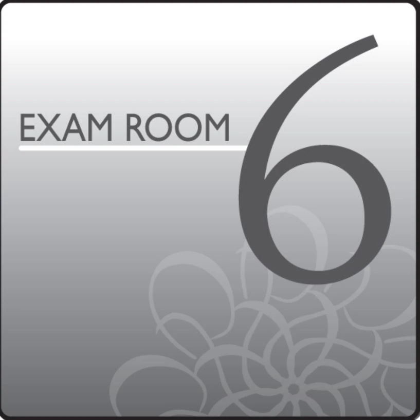 Clinton Industries Exam Room 6 Sign, Pre-Mounted Gray Plastic with Hook & Loop Strips