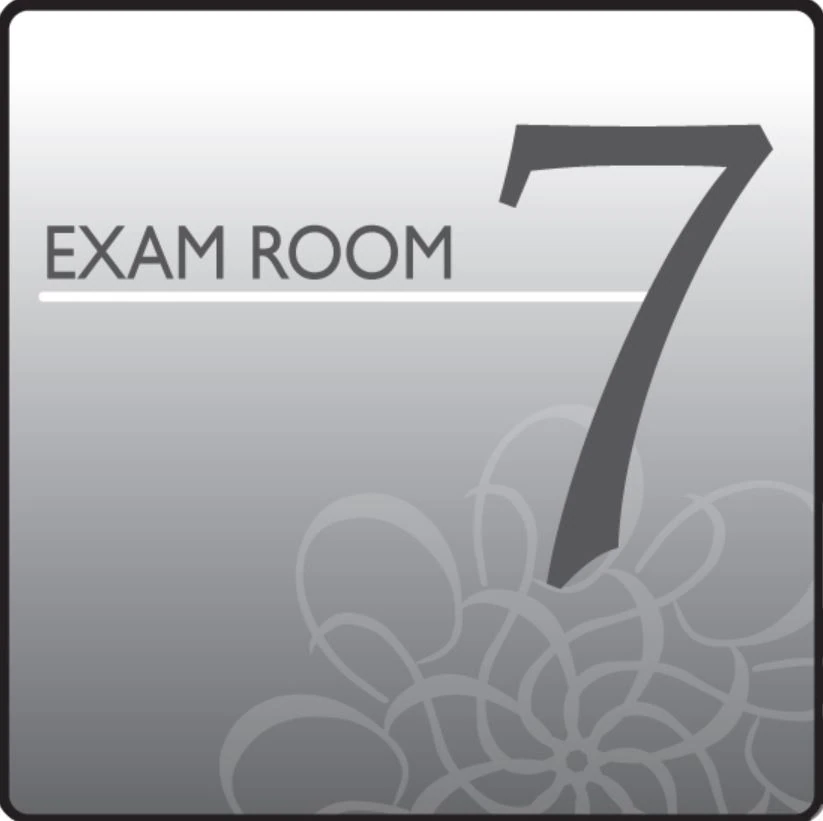 Clinton Industries Exam Room 7 Sign, Pre-Mounted Gray Plastic with Hook & Loop Strips