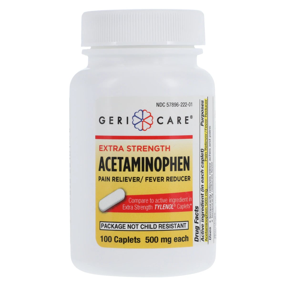 Geri-Care Acetaminophen Caplets, 500mg Extra Strength, Pain Reliever/Fever Reducer, 100/Bottle