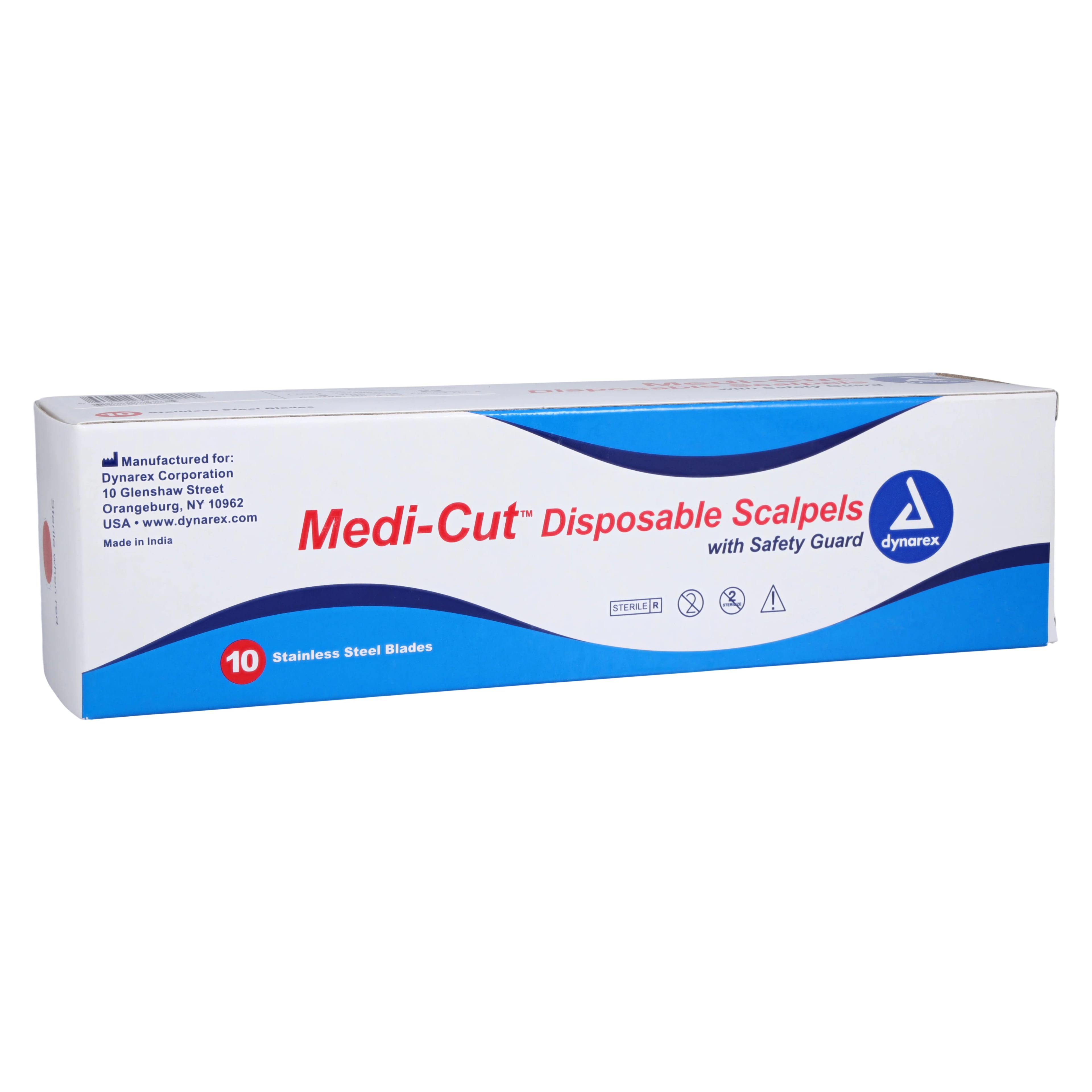 Dynarex Medi-Cut Disposable Sterile Surgical Scalpel, Size 22, Stainless Steel, 10/Box, #4122