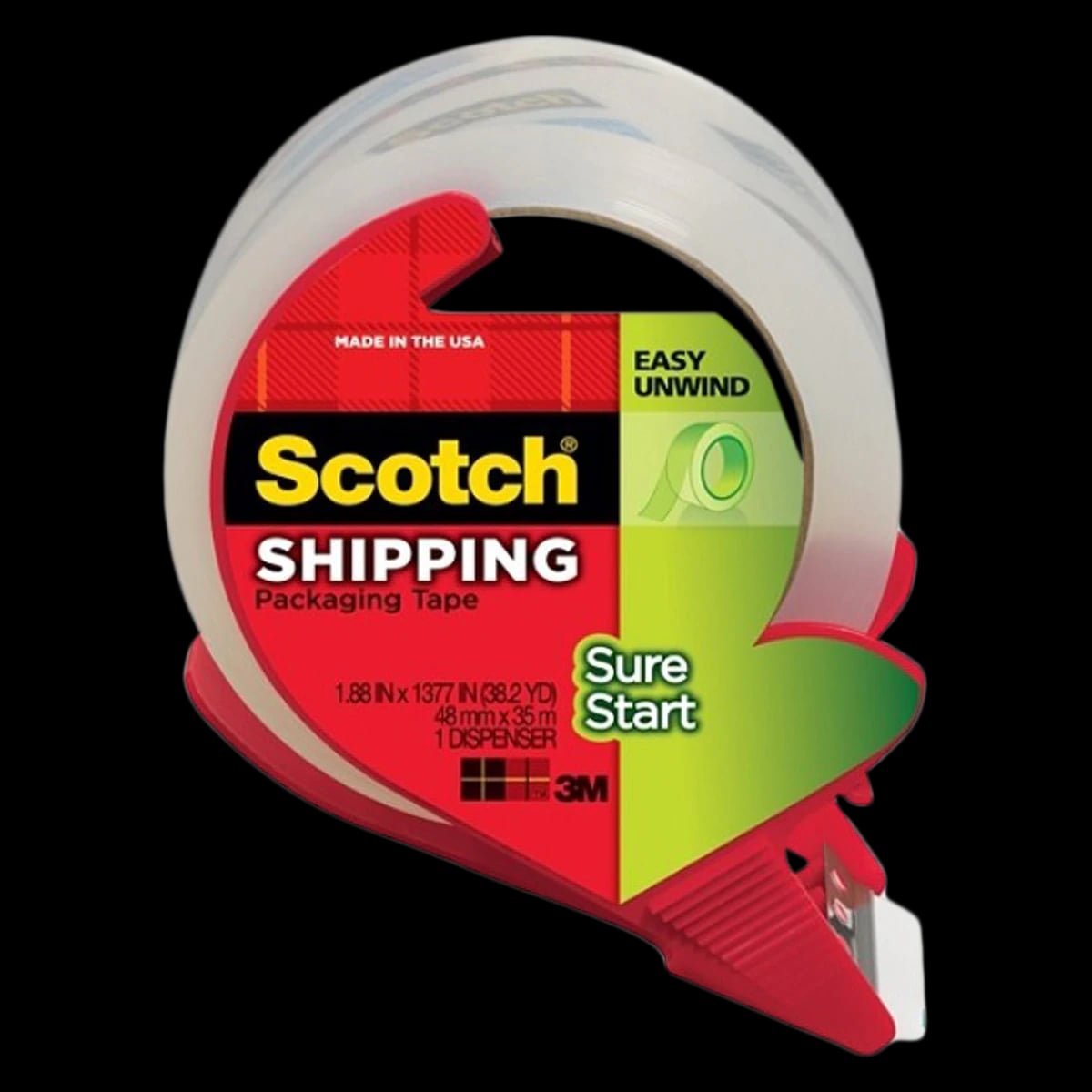 3M Shipping Tape with Dispenser, Clear, 2" x 55 yd