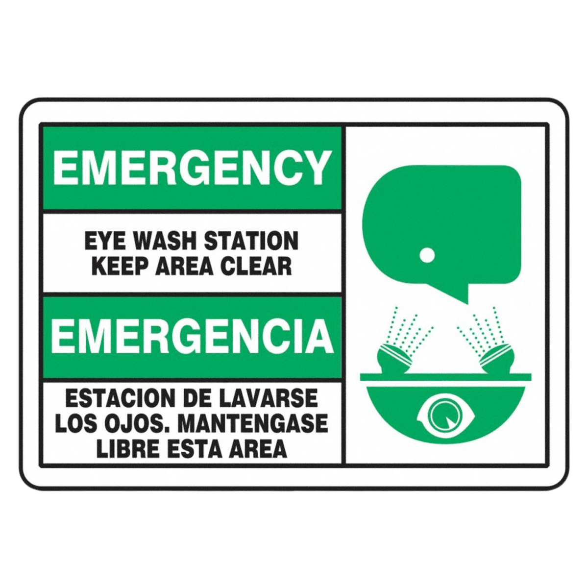 Grainger Eyewash/Shower Sign, English/Spanish, Aluminum, 7x10", with Mounting Holes, Not Retroreflective