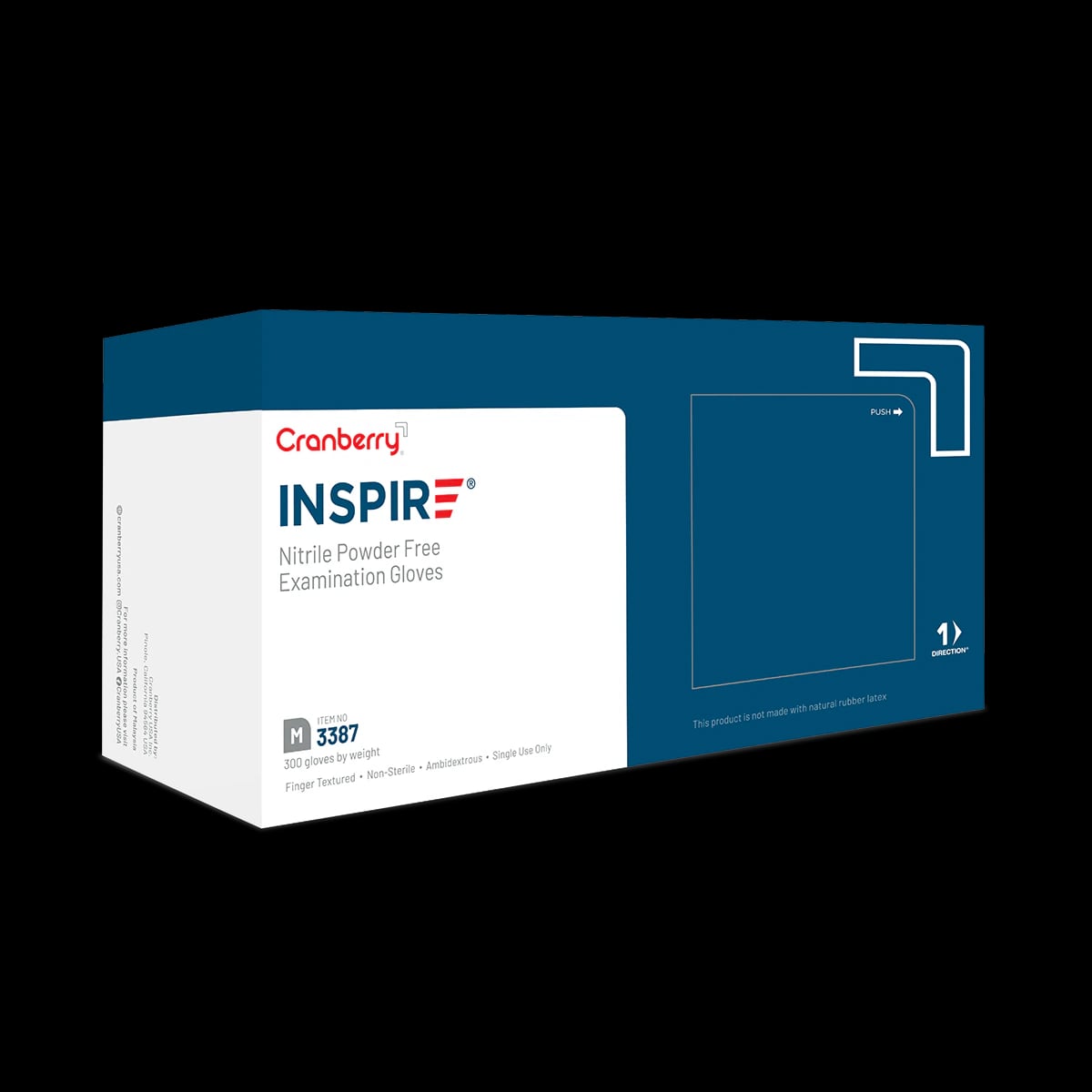 Cranberry Inspire Nitrile Exam Gloves, Powder-Free, X-Small, Aegean Blue, 300/Box, CR3385